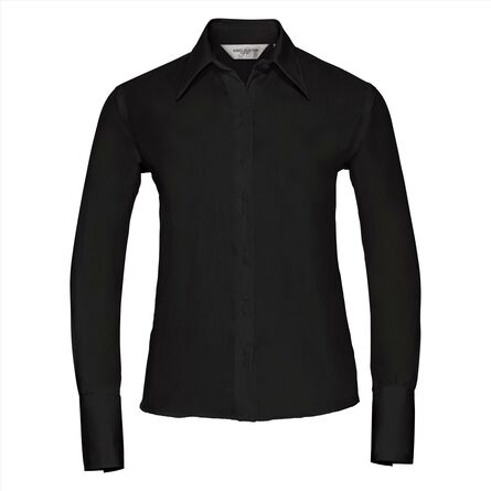 RUS Ladies LSL Tail. Ultimate Non-Iron Shirt, Black, XS