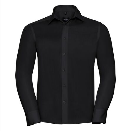 RUS Men LSL Tailored Ultimate Non-Iron Shirt, Black, S