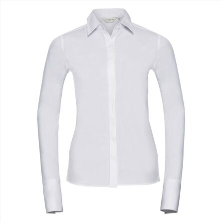 RUS Ladies LSL Fit. Ultimate Stretch Shirt, White, XS