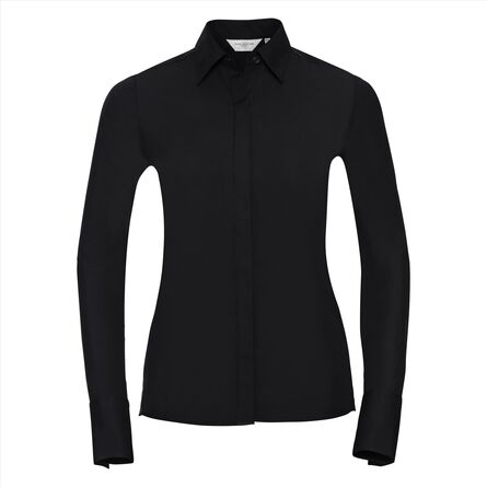RUS Ladies LSL Fit. Ultimate Stretch Shirt, Black, XS