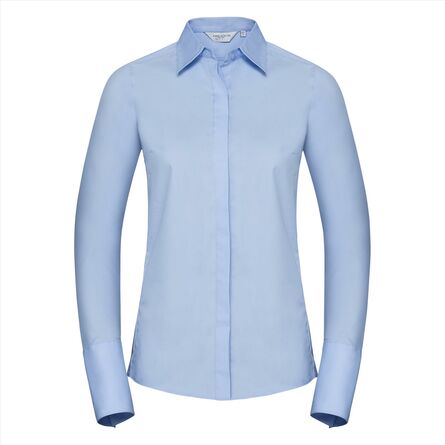 RUS Ladies LSL Fit. Ultimate Stretch Shirt, Bright Sky, XS