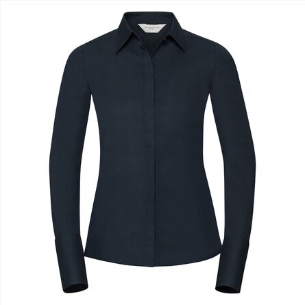 RUS Ladies LSL Fit. Ultimate Stretch Shirt, Bright Navy, XS