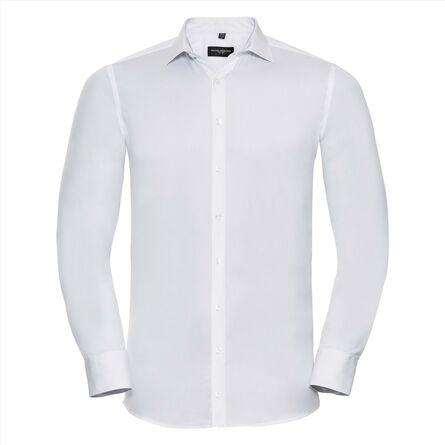 RUS Men LSL Fitted Ultimate Stretch Shirt, White, S