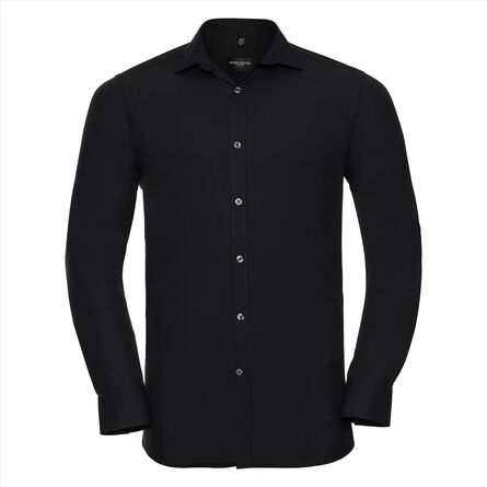 RUS Men LSL Fitted Ultimate Stretch Shirt, Black, S