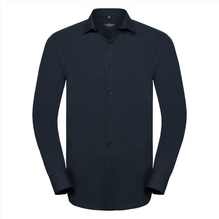 RUS Men LSL Fitted Ultimate Stretch Shirt, Bright Navy, S