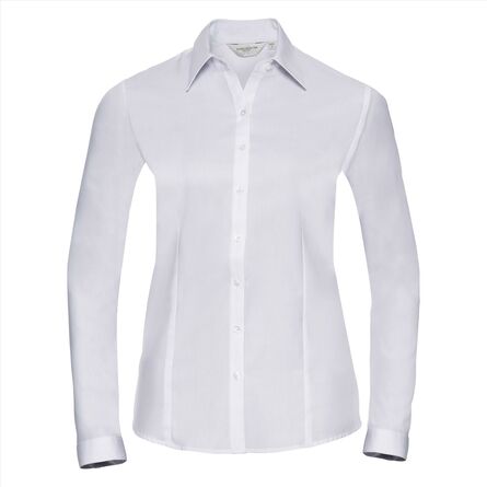 RUS Ladies LSL Tailored Herringbone Shirt, White, XS