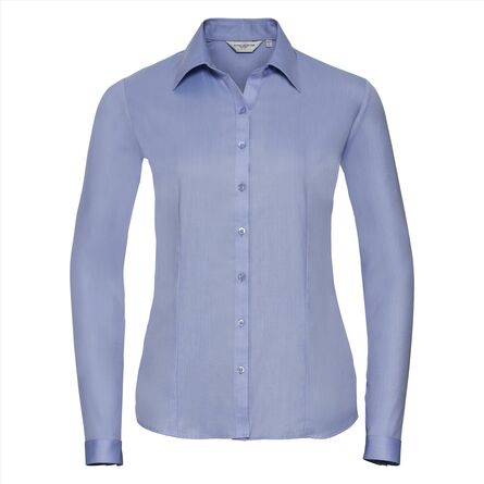 RUS Ladies LSL Tailored Herringbone Shirt, Light Blue, S