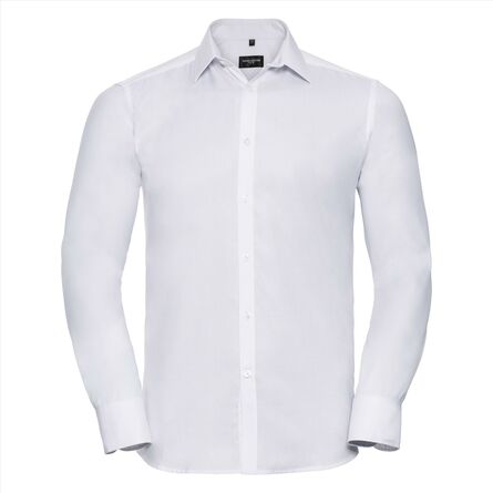 RUS Men LSL Tailored Herringbone Shirt, White, S