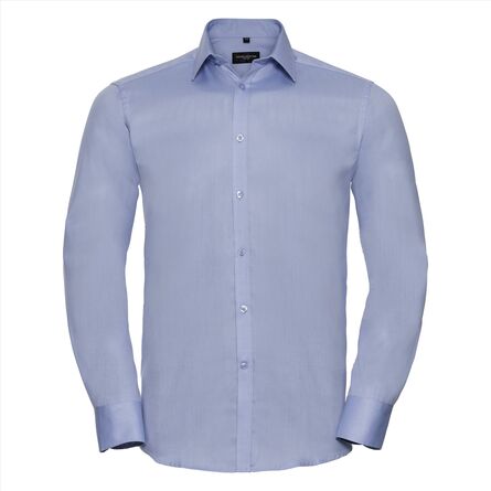 RUS Men LSL Tailored Herringbone Shirt, Light Blue, S