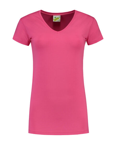 L&S T-shirt V-neck cot/elast SS for her | Fuchsia | XXL