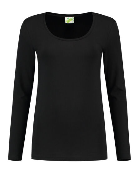 L&S T-shirt Crewneck cot/elast LS for her | Black | S