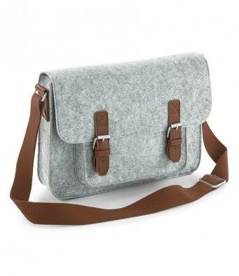 Premium Felt Satchel, Grey Melange/Tan, ONE, BagBase