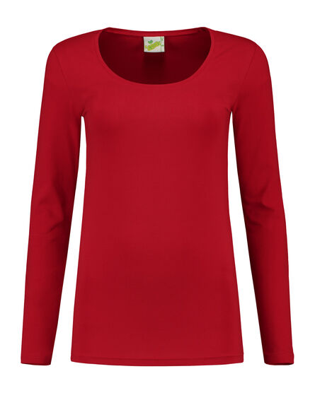 L&S T-shirt Crewneck cot/elast LS for her | Red | S