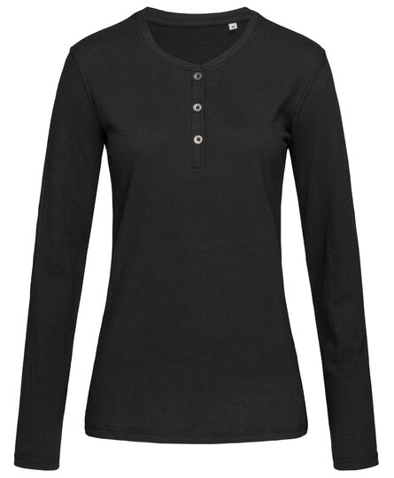 Stedman T-shirt Henley Sharon LS for her | Black Opal | S