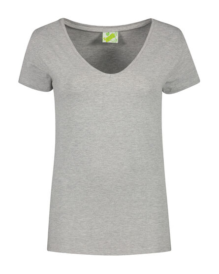 L&S T-shirt V-neck cot/elast SS for her | Grey Heather | S