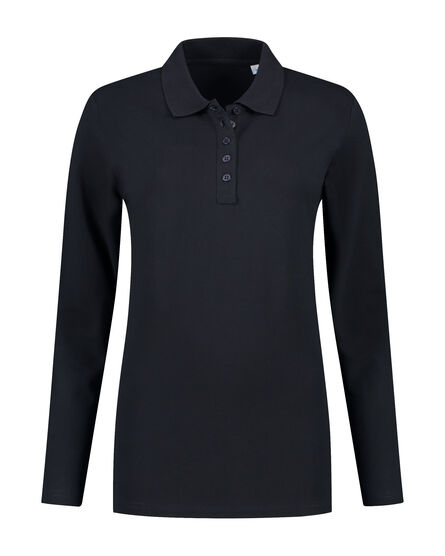 L&S Polo Basic Cot/Elast LS for her | Dark Navy | S