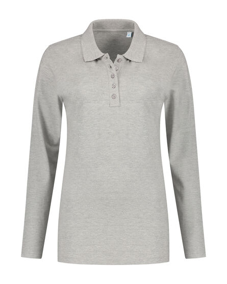 L&S Polo Basic Cot/Elast LS for her | Grey Heather | S