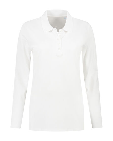 L&S Polo Basic Cot/Elast LS for her | White | S