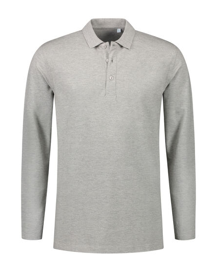 L&S Polo Basic Cot/Elast LS for him | Grey Heather | S