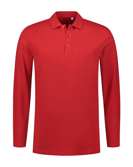 L&S Polo Basic Cot/Elast LS for him | Red | S