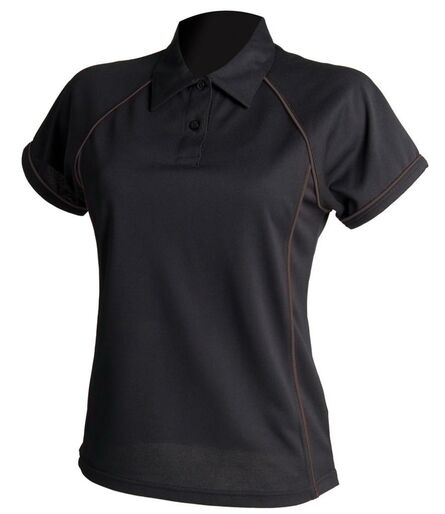 Finden and Hales Ladies Performance Piped Polo Shirt, Black/Black, L, Finden + Hales