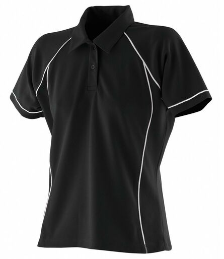 Finden and Hales Ladies Performance Piped Polo Shirt, Black/White, L, Finden + Hales