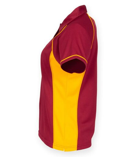 Finden and Hales Ladies Performance Piped Polo Shirt, Maroon/Amber/Amber, L, Finden & Hales