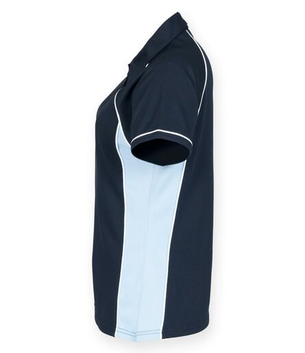 Finden and Hales Ladies Performance Piped Polo Shirt, Navy/Sky Blue/White, L, Finden + Hales