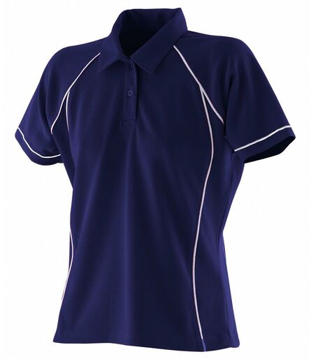 Finden and Hales Ladies Performance Piped Polo Shirt, Navy/White, L, Finden + Hales