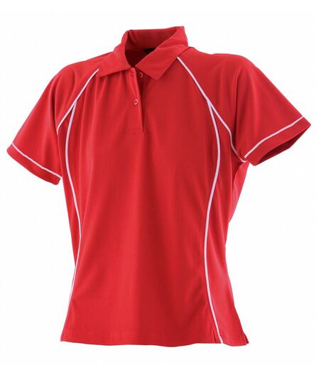 Finden and Hales Ladies Performance Piped Polo Shirt, Red/White, L, Finden + Hales