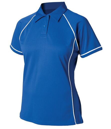 Finden and Hales Ladies Performance Piped Polo Shirt, Royal Blue/White, L, Finden + Hales