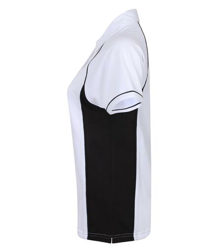 Finden and Hales Ladies Performance Piped Polo Shirt, White/Black/Black, L, Finden + Hales