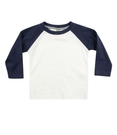 Baby/Toddler Long Sleeve Baseball T-Shirt, White/Navy, 0-6, Larkwood
