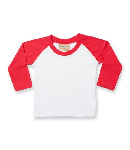 Baby/Toddler Long Sleeve Baseball T-Shirt, White/Red, 0-6, Larkwood