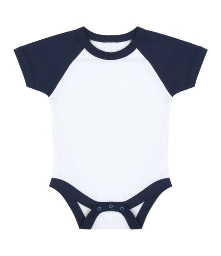 Essential Short Sleeve Baby Baseball Bodysuit, White/Navy, 0-3, Larkwood