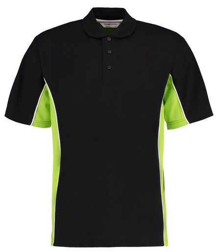 Track Poly/Cotton Piqué Polo Shirt, Black/Lime Green, 3XL, Kustom Kit