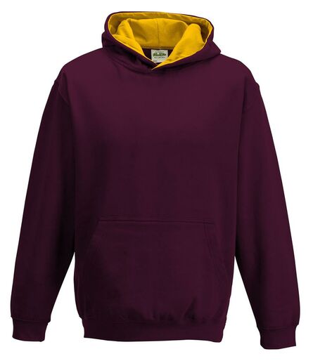 AWDis Kids Varsity Hoodie, Burgundy/Gold, 12-13, Just Hoods