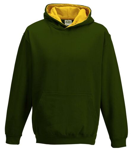 AWDis Kids Varsity Hoodie, Forest Green/Gold, 12-13, Just Hoods