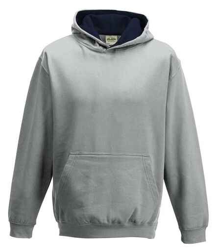AWDis Kids Varsity Hoodie, Heather Grey/New French Navy, 12-13, Just Hoods