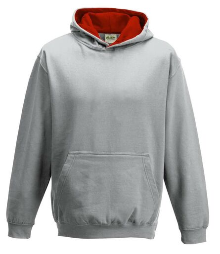 AWDis Kids Varsity Hoodie, Heather Grey/Fire Red, 12-13, Just Hoods
