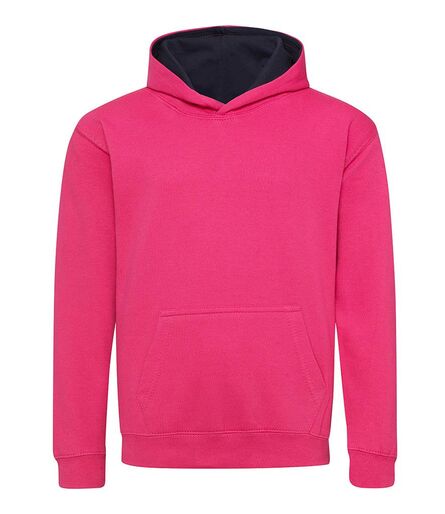 AWDis Kids Varsity Hoodie, Hot Pink/French Navy, 12-13, Just Hoods