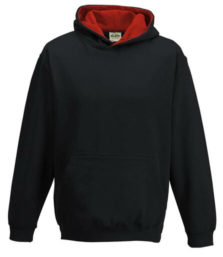 AWDis Kids Varsity Hoodie, Jet Black/Fire Red, 12-13, Just Hoods