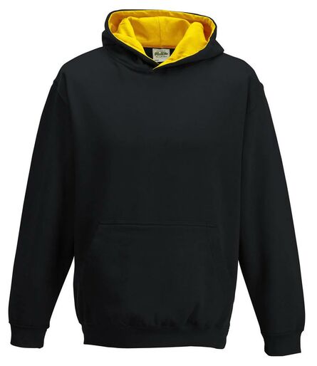 AWDis Kids Varsity Hoodie, Jet Black/Gold, 12-13, Just Hoods