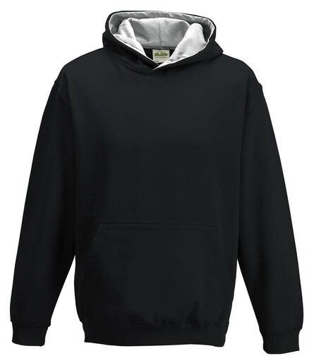AWDis Kids Varsity Hoodie, Jet Black/Heather Grey, 12-13, Just Hoods