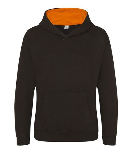 AWDis Kids Varsity Hoodie, Jet Black/Orange Crush, 12-13, Just Hoods
