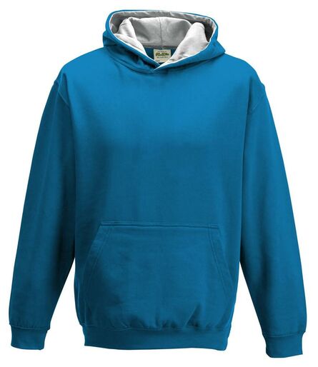 AWDis Kids Varsity Hoodie, Sapphire Blue/Heather Grey, 12-13, Just Hoods