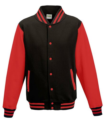 AWDis Varsity Jacket, Jet Black/Fire Red, L, Just Hoods