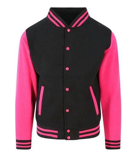 AWDis Varsity Jacket, Jet Black/Hot Pink, L, Just Hoods