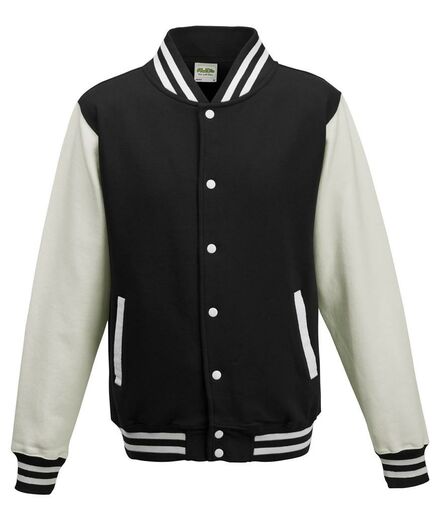 AWDis Varsity Jacket, Jet Black/White, L, Just Hoods
