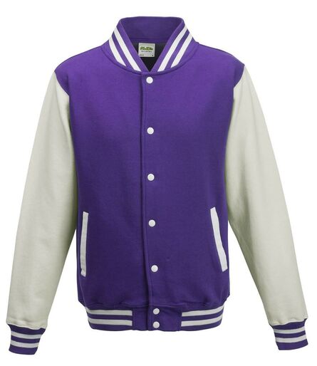 AWDis Varsity Jacket, Purple/White, L, Just Hoods